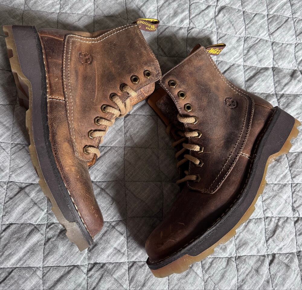 Dr Martens Jasper Airwair Distressed Brown Leather 8 Eye Lace Boots Men 7 39 EU